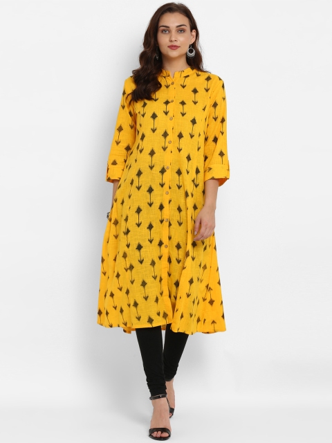 

Spoorthi Women Yellow & Black Printed A-Line Kurta