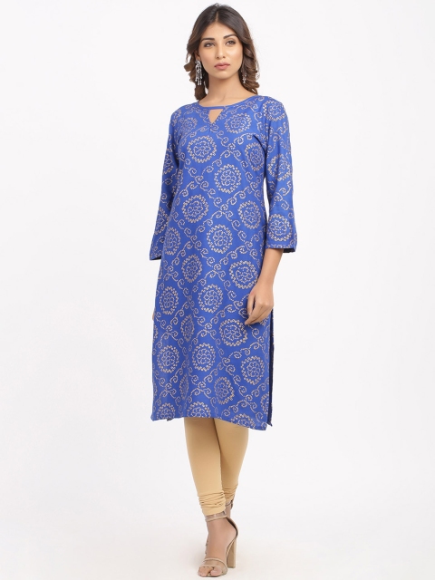 

SOUNDARYA Women Blue Printed Straight Kurta