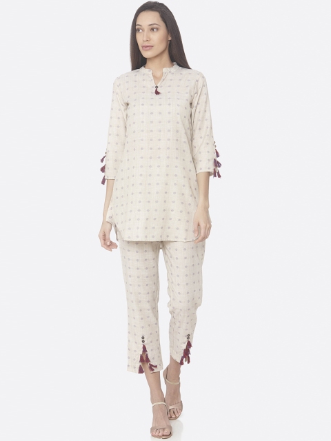 

RAISIN Women Off-White Printed Kurti with Trousers