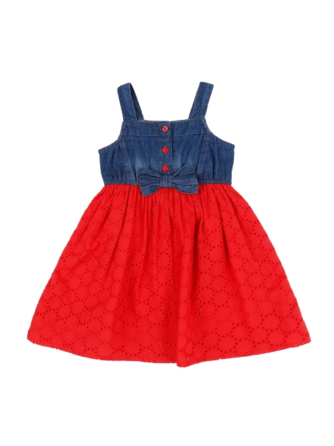 

Pantaloons Baby Girls Red & Blue Colourblocked Fit and Flare Dress