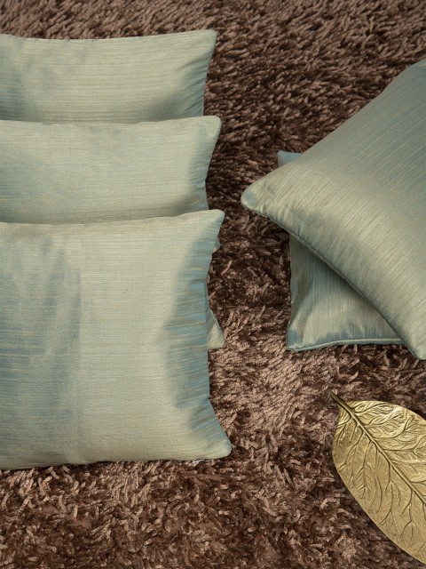

HOUZZCODE Sea Green Set of 5 Self Design Square Cushion Covers
