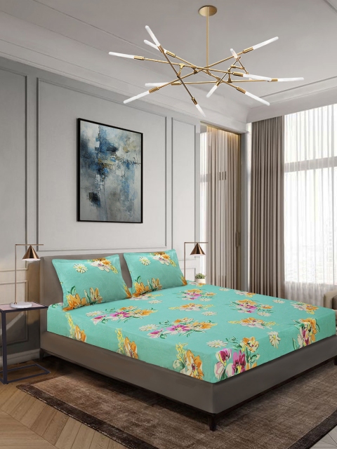 

Aura Green Floral 140 TC Polyester 1 Queen Bedsheet with 2 Pillow Covers