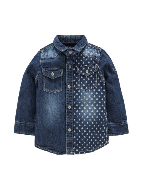 

KiddoPanti Boys Blue Regular Fit Printed Casual Denim Shirt