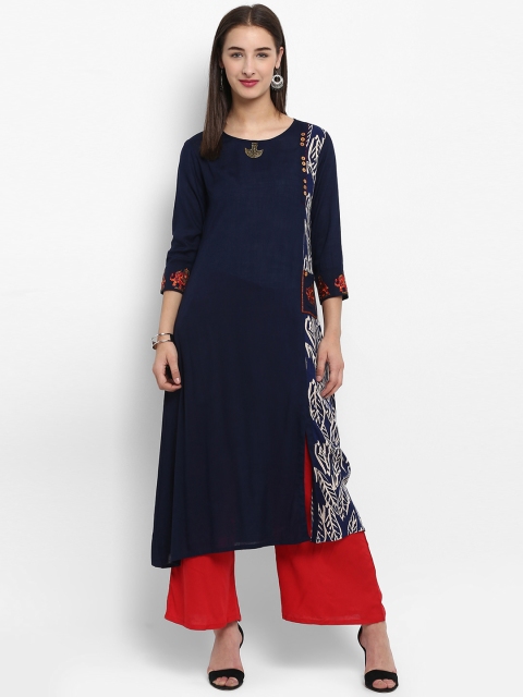 

Spoorthi Women Navy Blue & White Printed A-Line Kurta
