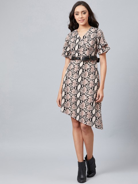 

Athena Women Peach-Coloured Snakeskin Printed Wrap Dress