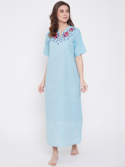 

The Kaftan Company Blue Embroidered Nightdress
