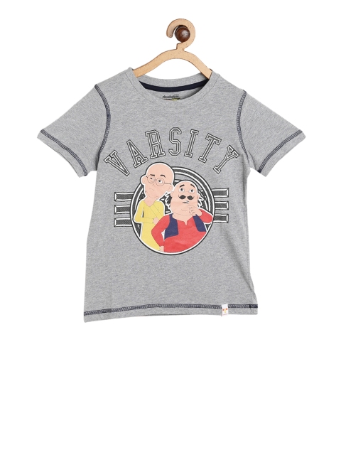 

toothless Boys Grey Motu Patlu Printed Round Neck T-shirt