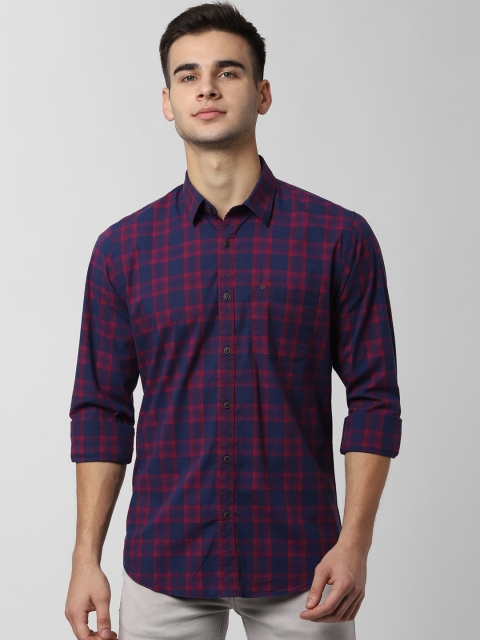 

Peter England Casuals Men Navy Blue & Red Slim Fit Checked Casual Shirt