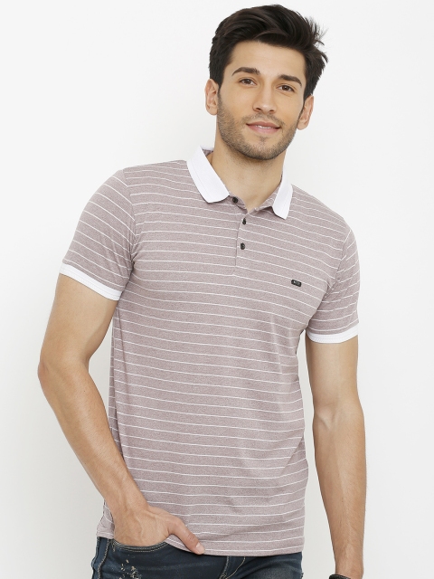 

Rex Straut Jeans Men Pink & White Striped Polo Collar T-shirt