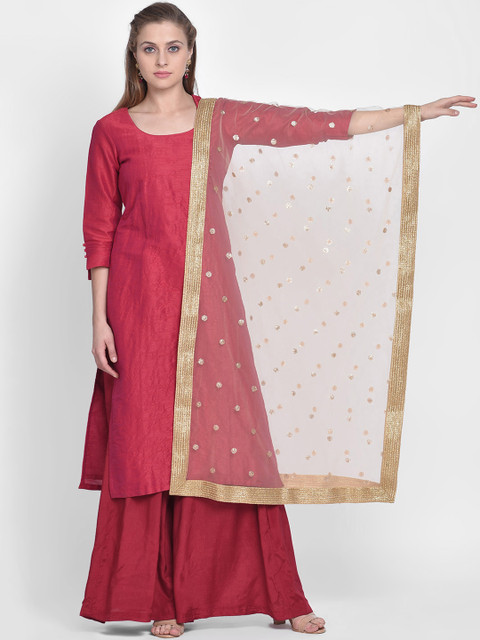 

Dupatta Bazaar Gold-Coloured Embroidered Net Dupatta