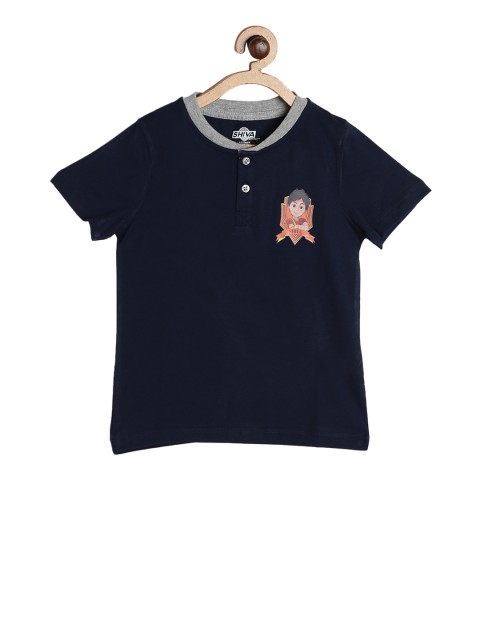 

Shiva Boys Navy Blue Solid Mandarin Collar T-shirt