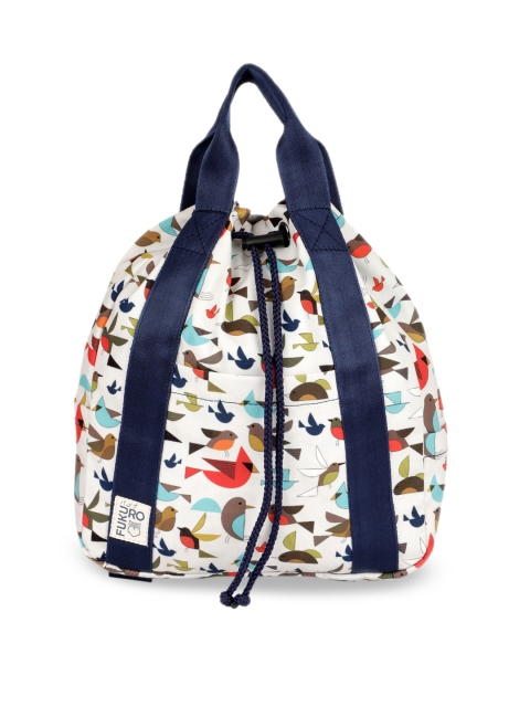 

FUKURO Women White & Blue Graphic Backpack