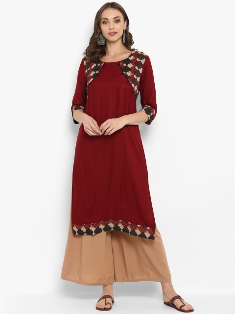 

Spoorthi Women Maroon Printed Straight Kurta