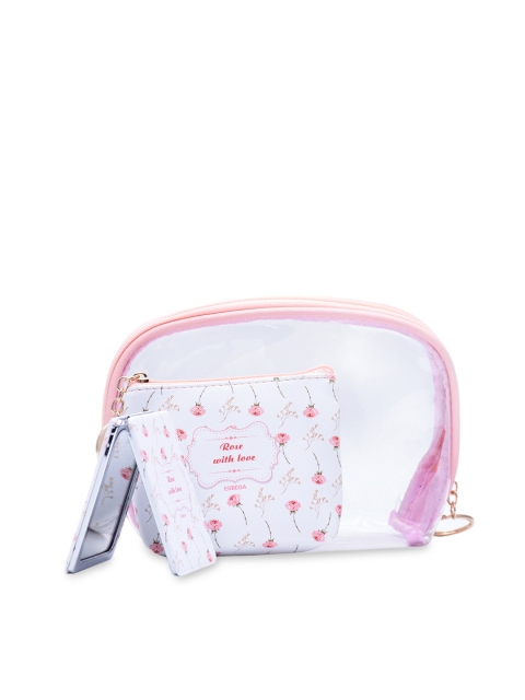 

ESBEDA Women White & Pink Printed Travelling Makeup Pouch Kit