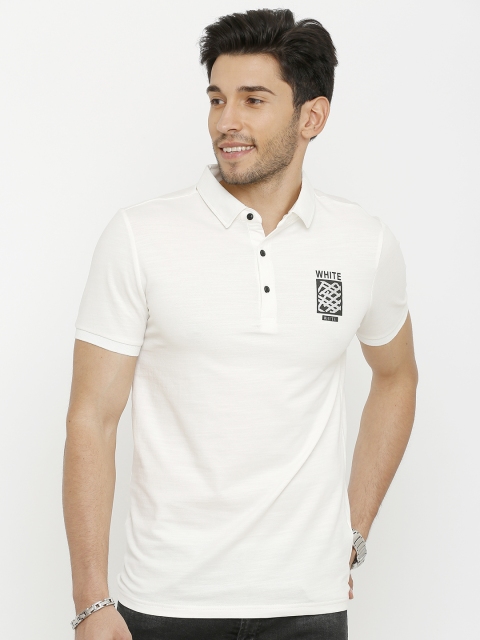 

Rex Straut Jeans Men White Solid Polo Collar T-shirt