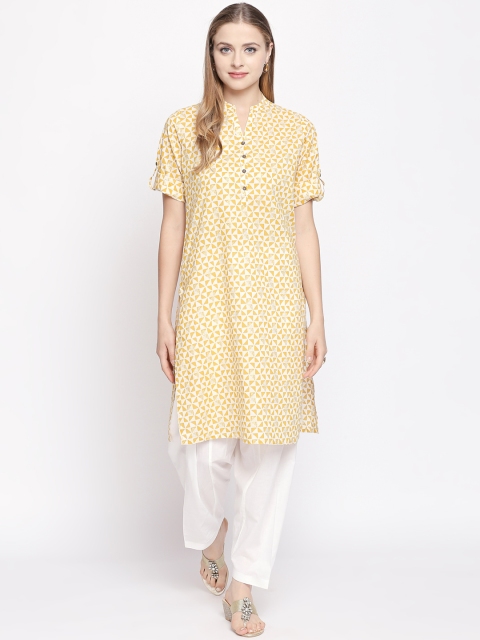 

RANGMANCH BY PANTALOONS Women Yellow & White Printed Straight Kurta