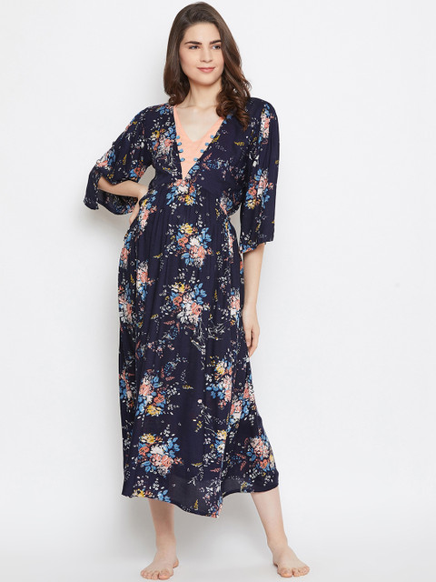 

The Kaftan Company Maternity Navy Blue Printed Nightdress