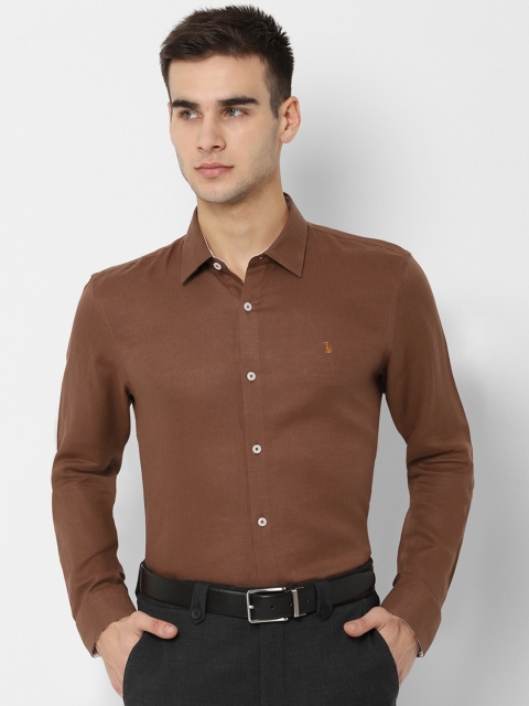 

SIMON CARTER LONDON Men Brown Regular Fit Solid Pure Linen Formal Shirt