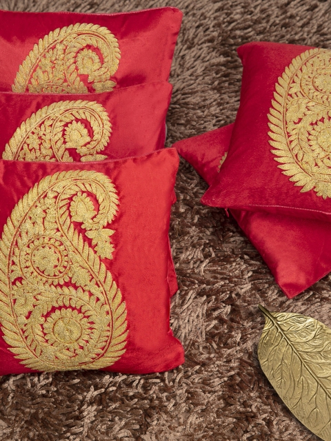 

HOUZZCODE Red Set of 5 Ethnic Motifs Square Cushion Covers