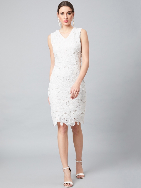 

Athena Women White Self Design Sheath Dress