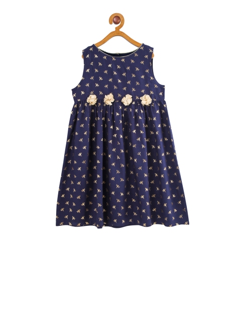 

Miyo Girls Navy Blue Printed Fit and Flare Dress