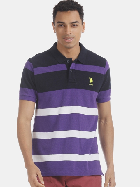 

U.S. Polo Assn. Men Purple & Navy Blue Colourblocked Polo Collar T-shirt