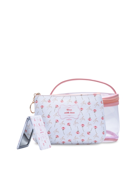 

ESBEDA Women White & Pink Printed Travelling Makeup Pouch Kit