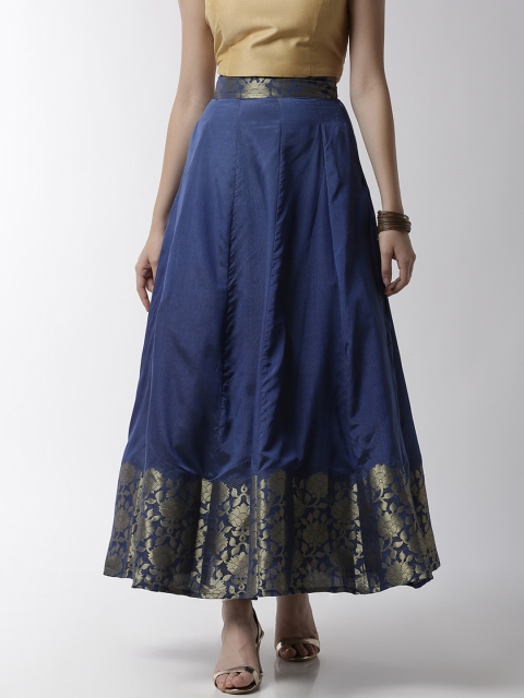 

De Moza Women Blue & Gold-Coloured Woven Bottom Flared Maxi Jacquard Skirt