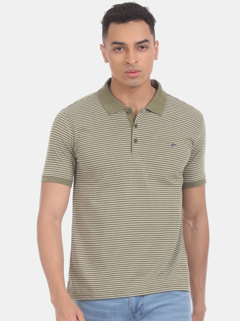 

Ruggers Men Khaki & Off-White Striped Polo Collar T-shirt