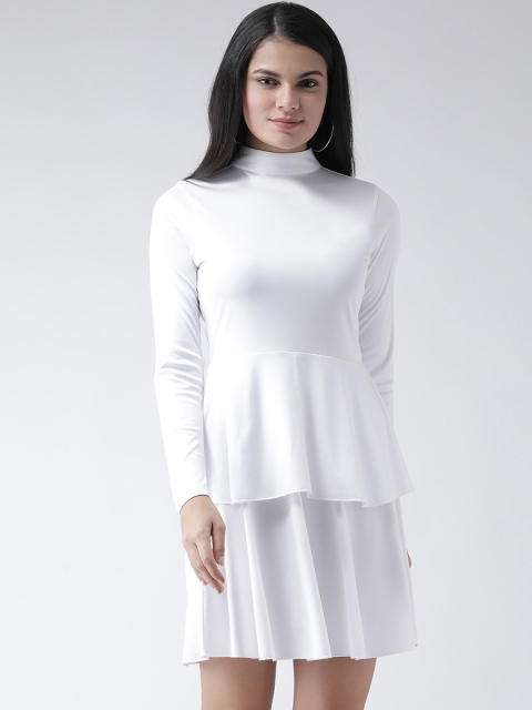 

Texco Women White Solid Fit and Flare Tiered Dress