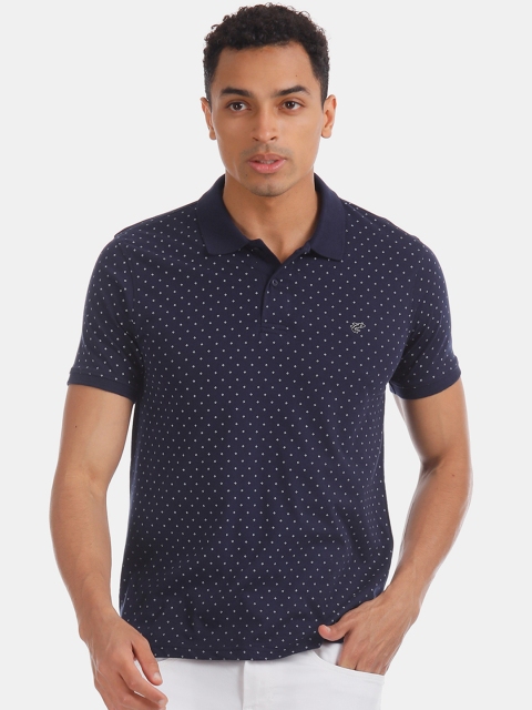 

Ruggers Men Navy Blue & White Printed Polo Collar T-shirt