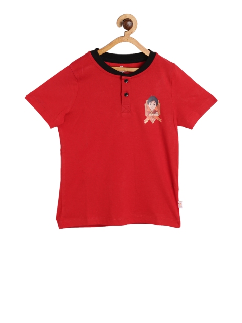 

toothless Boys Red Solid Mandarin Collar T-shirt