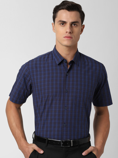 

Peter England Men Navy Blue Regular Fit Checked Formal Shirt