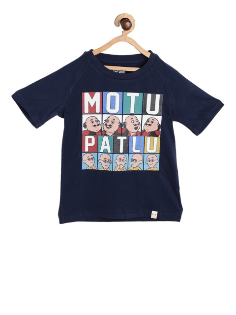 

Motu Patlu Boys Navy Blue & White Printed Round Neck T-shirt