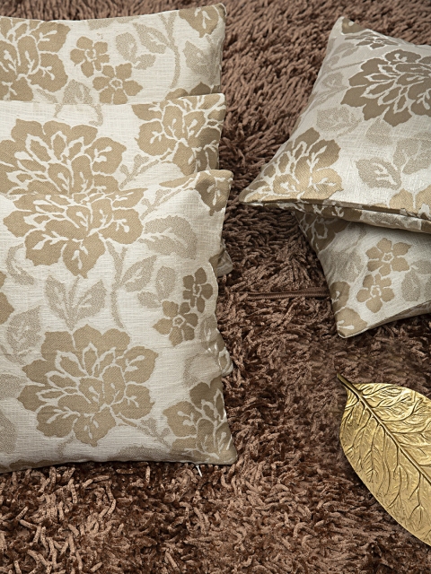 

HOUZZCODE Beige Set of 5 Floral Square Cushion Covers