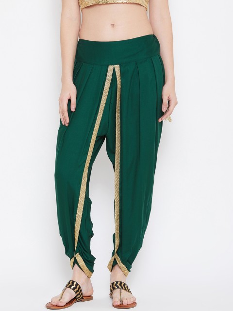 

9rasa Women Green Solid Embellished Dhoti Pants