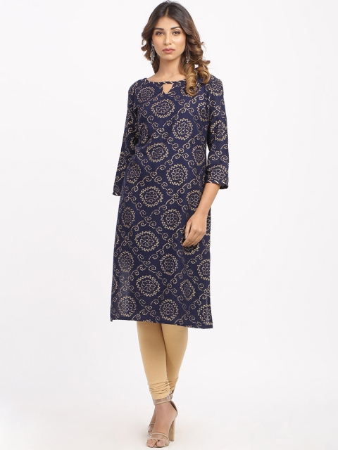 

SOUNDARYA Women Navy Blue Printed Straight Kurta