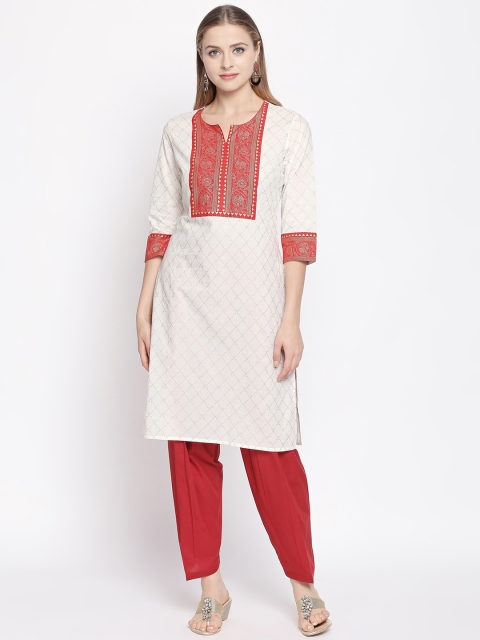 

RANGMANCH BY PANTALOONS Women White & Red Printed Straight Kurta
