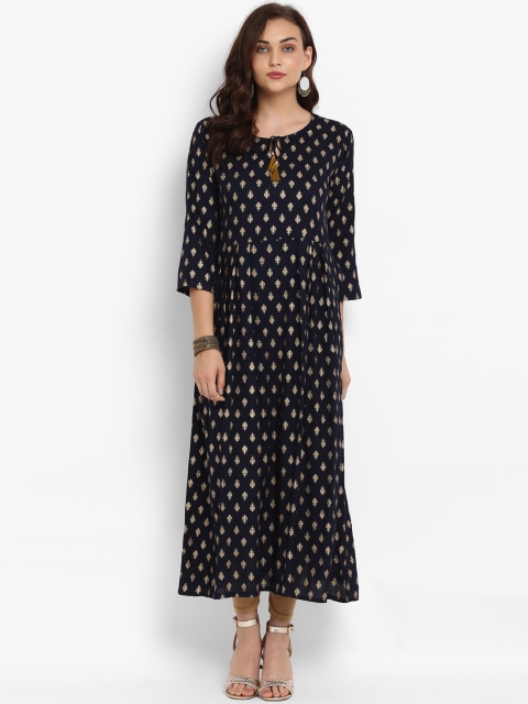 

Spoorthi Women Navy Blue & Gold-Toned Printed A-Line Kurta