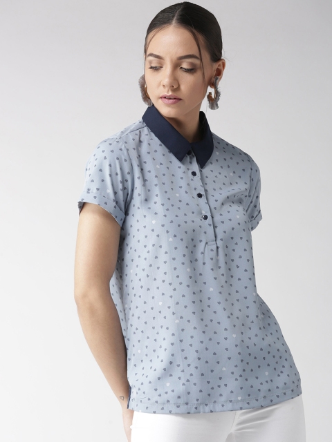 

QUIERO Women Blue Printed Shirt Style Top