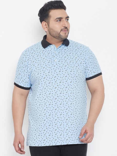 

bigbanana Plus Size Men Blue Printed Polo Collar T-shirt