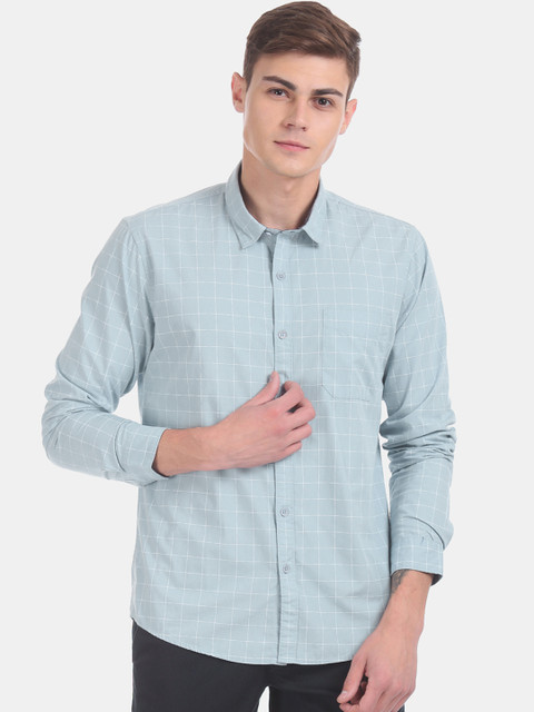 

Ruggers Men Blue Regular Fit Checked Casual Shirt