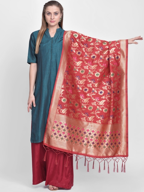 

Dupatta Bazaar Red & Gold-Coloured Woven Design Banarasi Silk Dupatta