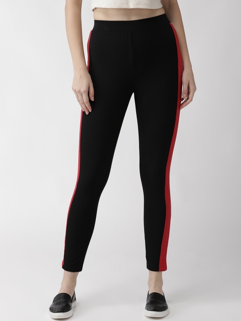 

plusS Women Black & Red Colourblocked Treggings
