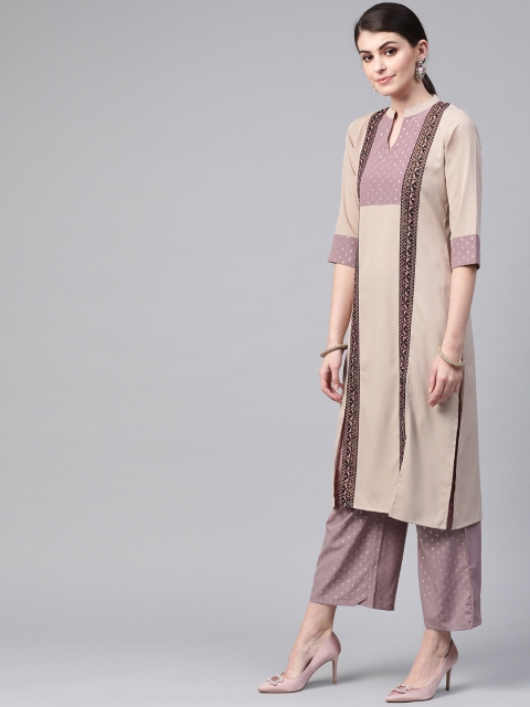 ZIYAA Women Beige Printed Straight Kurta