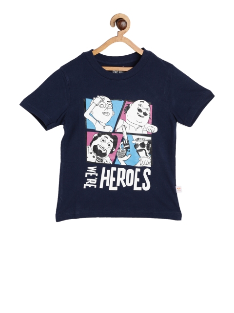 

Motu Patlu Boys Navy Blue & White Printed Round Neck T-shirt