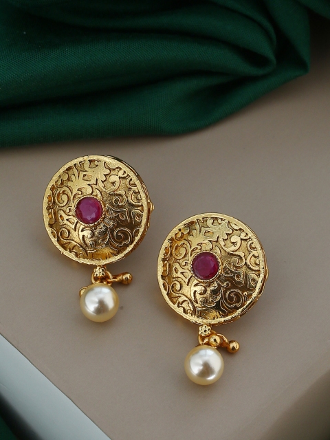

Voylla Red Gold Plated Handcrafted Drop Earrings