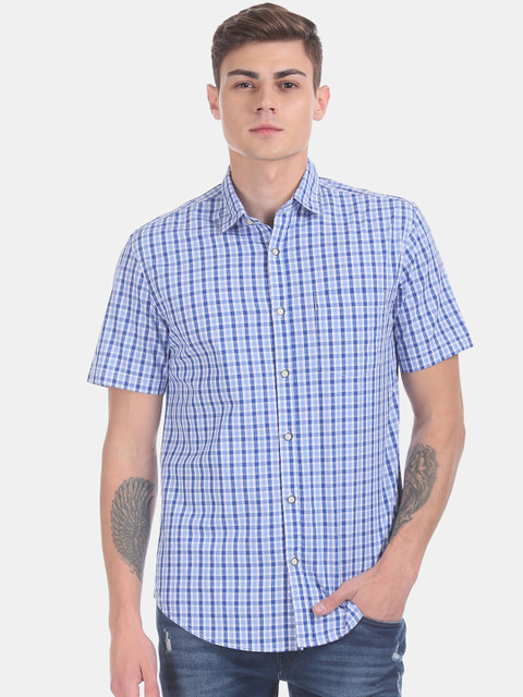 

Ruggers Men Blue Regular Fit Checked Casual Shirt