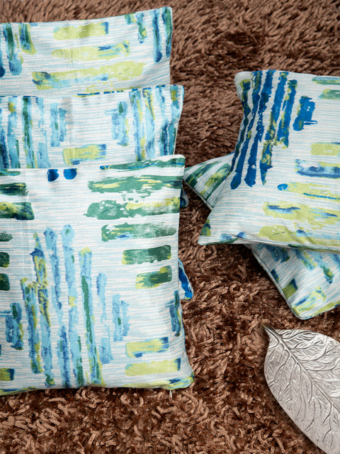 

HOUZZCODE Blue & White Set of 5 Abstract Square Cushion Covers