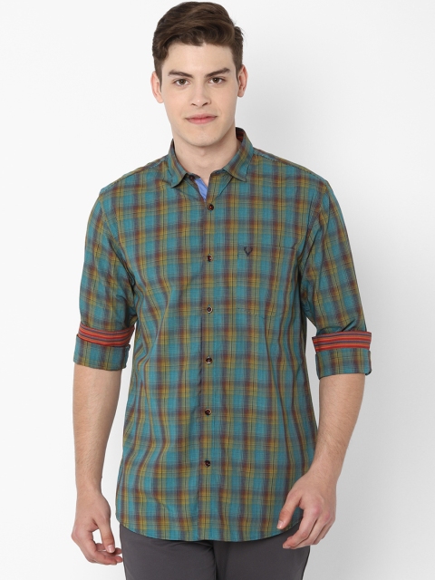 

Allen Solly Men Blue & Yellow Slim Fit Checked Casual Shirt